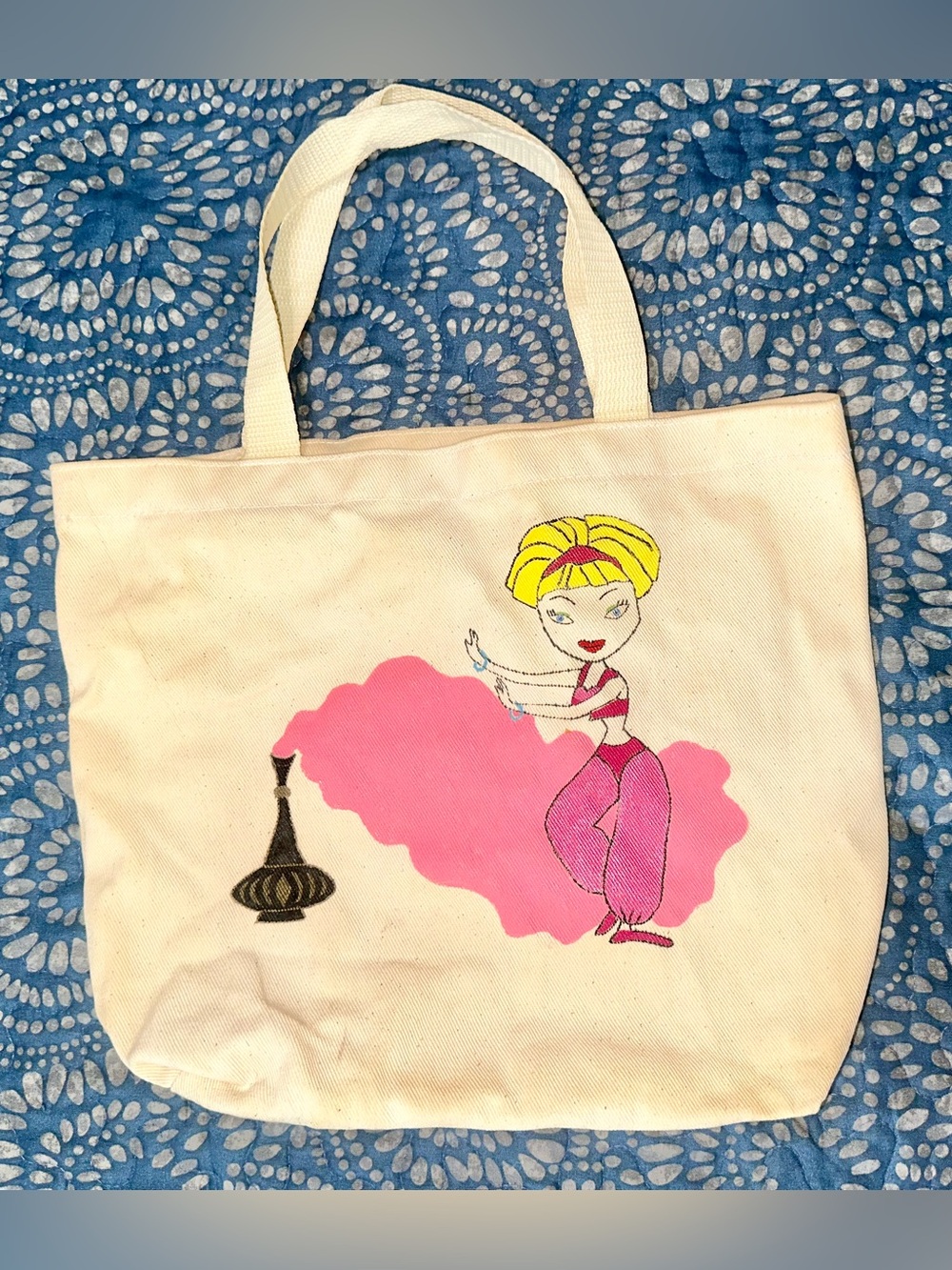 Vintage Y2K I Dream of Jeannie Graphic Canvas Tote Bag Cartoon Pop Art Book Bag